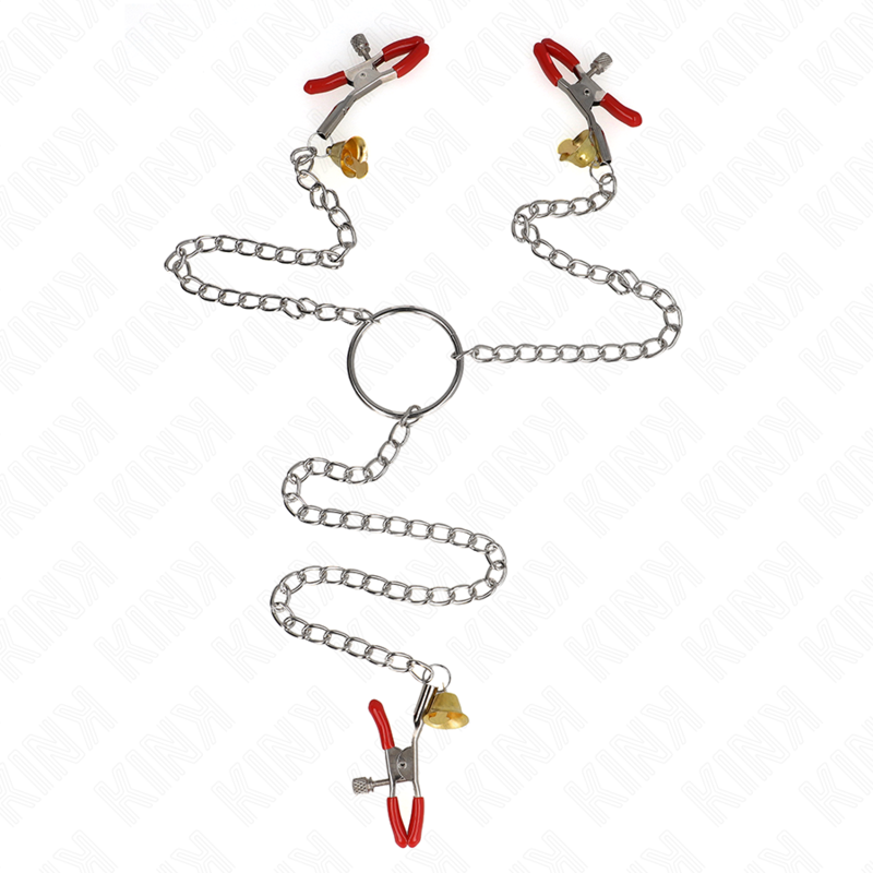KINK - BELL TRIPLE PEZÓN Y CLIT CAMPS VERMELHO COM CORRENTE 30 CM