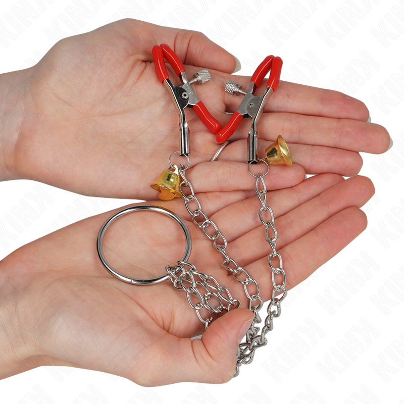 KINK - BELL TRIPLE PEZÓN Y CLIT CAMPS VERMELHO COM CORRENTE 30 CM