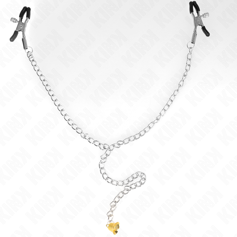 KINK - PINÇAS PARA MAMILOS COM SINO E CASCAVEL DOURADO E CORRENTE 30 CM
