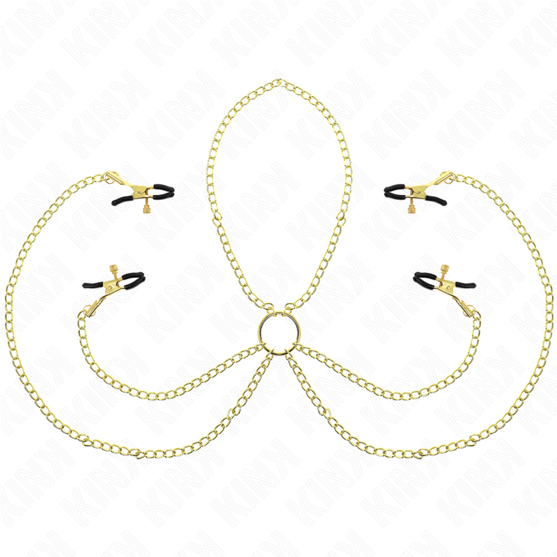 KINK - PINÇAS PARA MAMILOS E CLITÓRIS COM 4 ENGANCHES AJUSTÁVEIS DOURADAS
