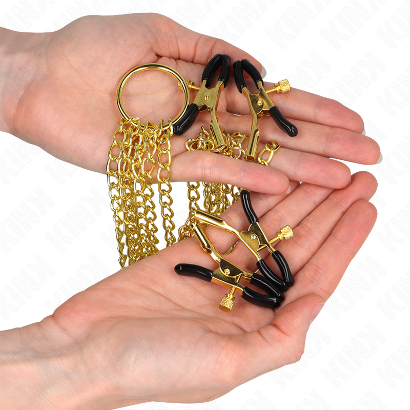 KINK - PINÇAS PARA MAMILOS E CLITÓRIS COM 4 ENGANCHES AJUSTÁVEIS DOURADAS
