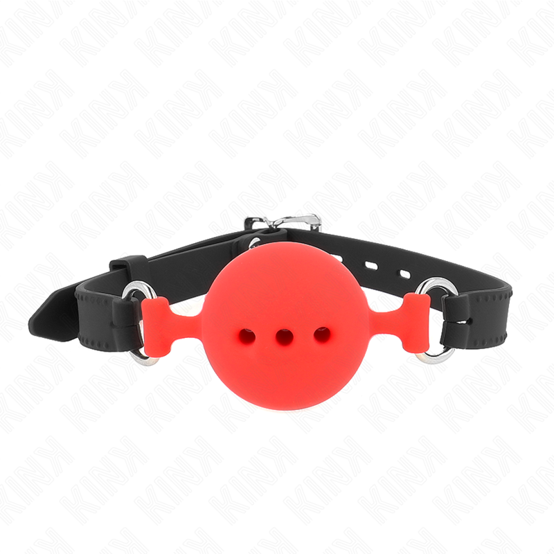 KINK - MORDAÇA COMPLETA DE SILICONA 55 x 2 CM COM BOLA DE 5 CM TAMANHO L VERMELHO AJUSTÁVEL 35-51 CM
