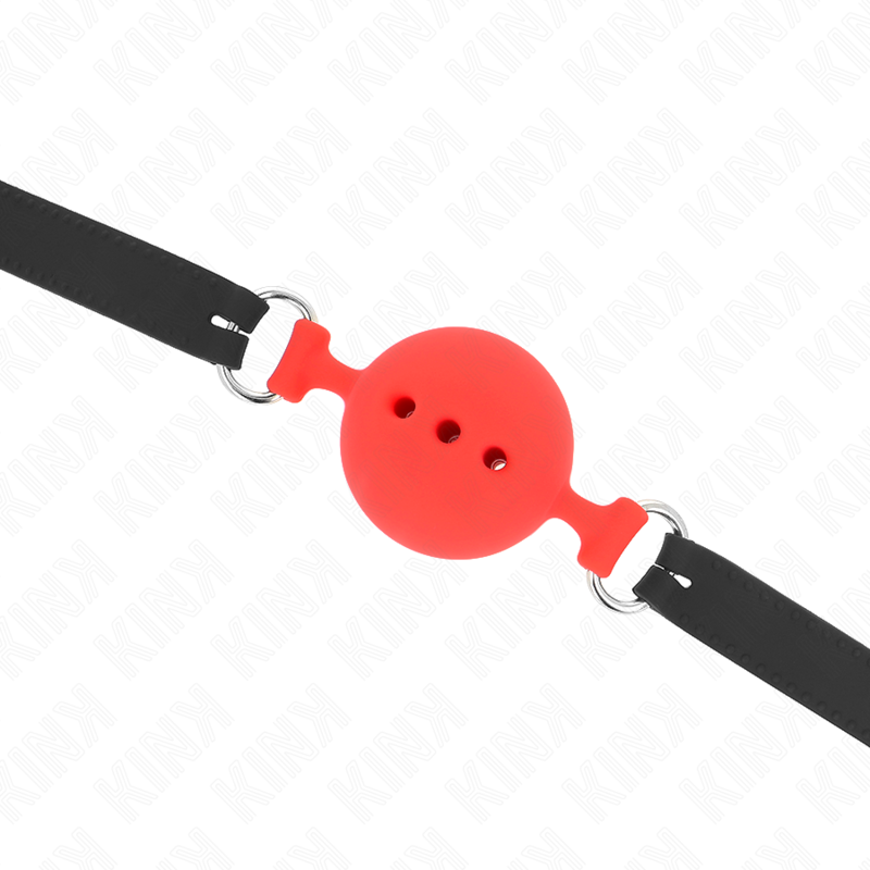 KINK - MORDAÇA COMPLETA DE SILICONA 55 x 2 CM COM BOLA DE 5 CM TAMANHO L VERMELHO AJUSTÁVEL 35-51 CM