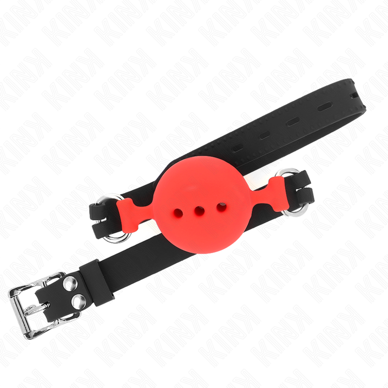 KINK - MORDAÇA COMPLETA DE SILICONA 55 x 2 CM COM BOLA DE 5 CM TAMANHO L VERMELHO AJUSTÁVEL 35-51 CM