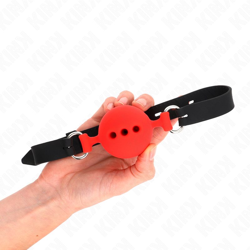 KINK - MORDAÇA COMPLETA DE SILICONA 55 x 2 CM COM BOLA DE 5 CM TAMANHO L VERMELHO AJUSTÁVEL 35-51 CM