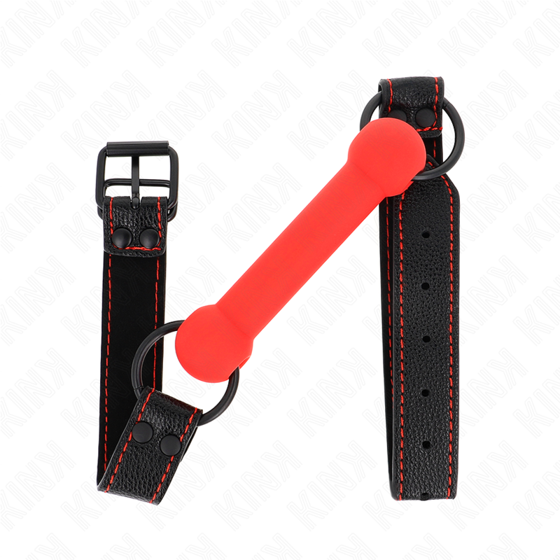 KINK - MORDAÇA FORMA DE OSSO COM CORREIA EM POLIPELE VERMELHA AJUSTÁVEL 41-57 CM