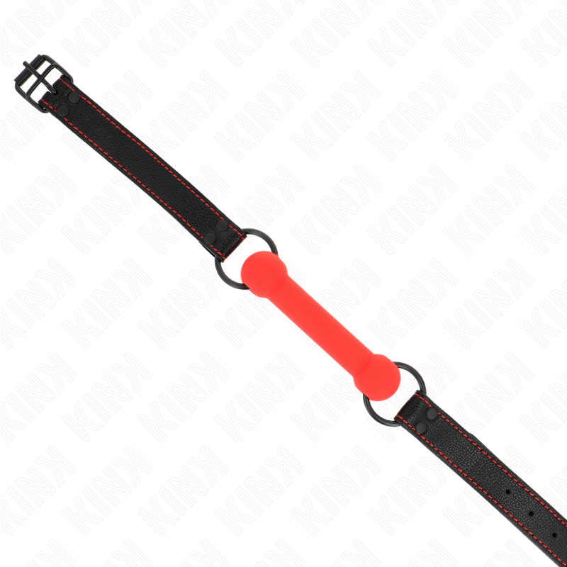 KINK - MORDAÇA FORMA DE OSSO COM CORREIA EM POLIPELE VERMELHA AJUSTÁVEL 41-57 CM