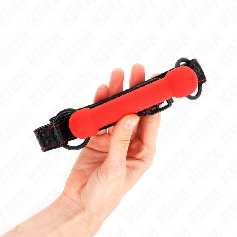 KINK - MORDAÇA FORMA DE OSSO COM CORREIA EM POLIPELE VERMELHA AJUSTÁVEL 41-57 CM