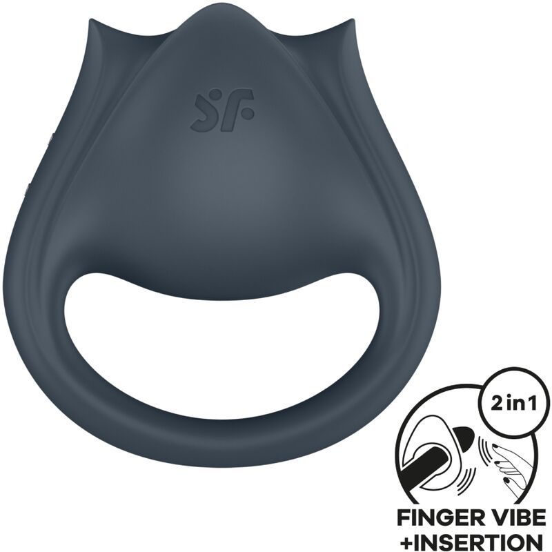 SATISFYER - PERFECT PAIR 2 MULTIVIBRADOR 2 EM 1 ANEL PENIANO E ESTIMULADOR DE DEDO CINZA