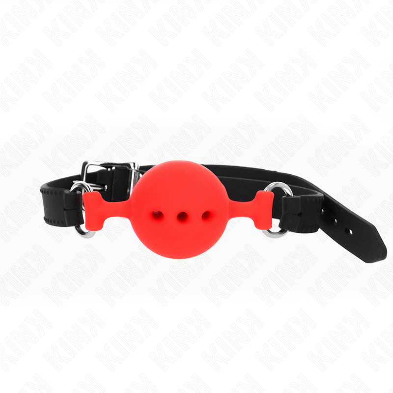 KINK - MORDAÇA COMPLETA DE SILICONA 55 x 2 CM COM BOLA DE 4,5 CM TAMANHO M VERMELHO AJUSTÁVEL 35-51 CM