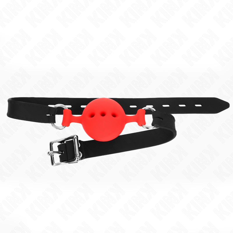 KINK - MORDAÇA COMPLETA DE SILICONA 55 x 2 CM COM BOLA DE 4,5 CM TAMANHO M VERMELHO AJUSTÁVEL 35-51 CM