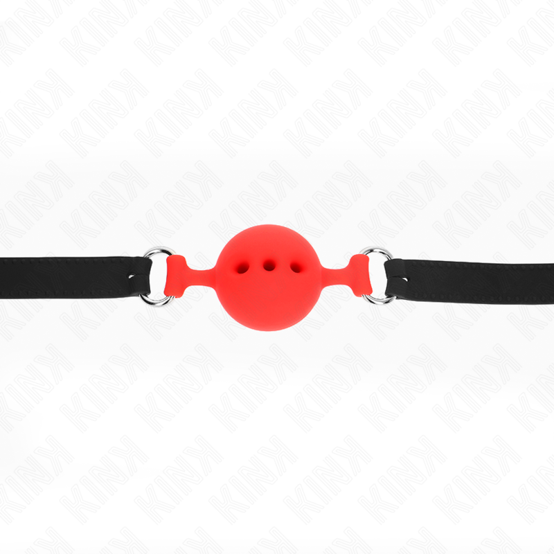 KINK - MORDAÇA COMPLETA DE SILICONA 55 x 2 CM COM BOLA DE 4,5 CM TAMANHO M VERMELHO AJUSTÁVEL 35-51 CM