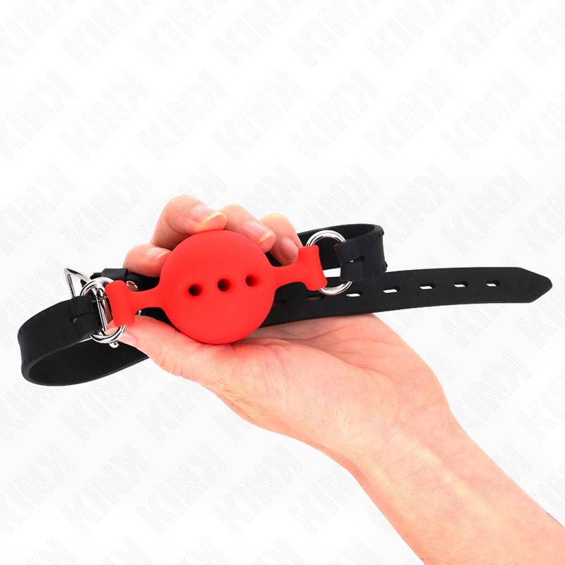 KINK - MORDAÇA COMPLETA DE SILICONA 55 x 2 CM COM BOLA DE 4,5 CM TAMANHO M VERMELHO AJUSTÁVEL 35-51 CM