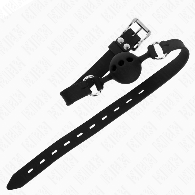 KINK - MORDAÇA COMPLETA DE SILICONA 55 x 2 CM COM BOLA DE 4 CM TAMANHO S PRETO AJUSTÁVEL 35-51 CM