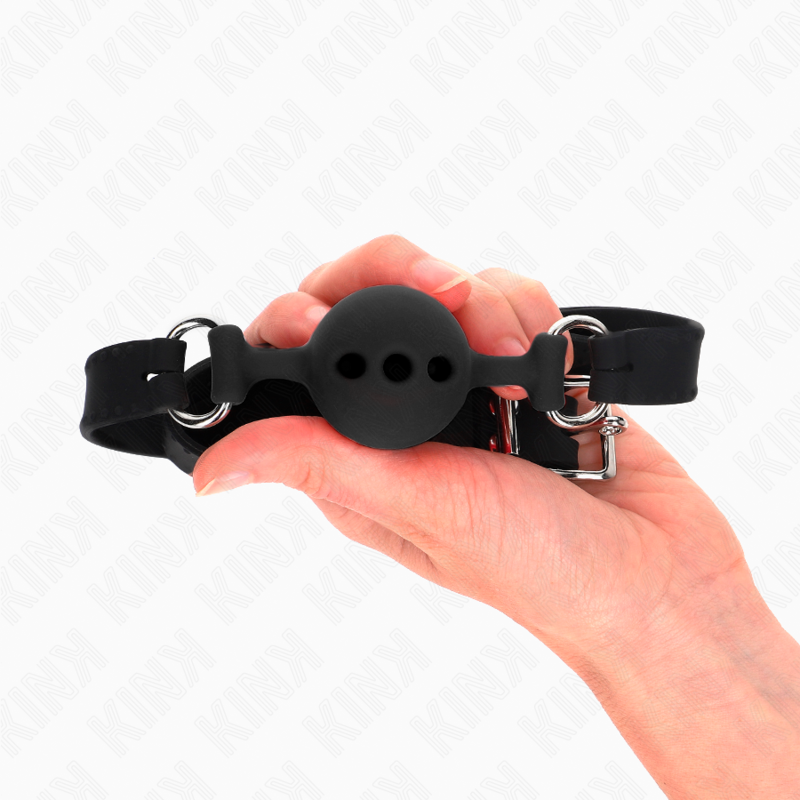 KINK - MORDAÇA COMPLETA DE SILICONA 55 x 2 CM COM BOLA DE 4 CM TAMANHO S PRETO AJUSTÁVEL 35-51 CM