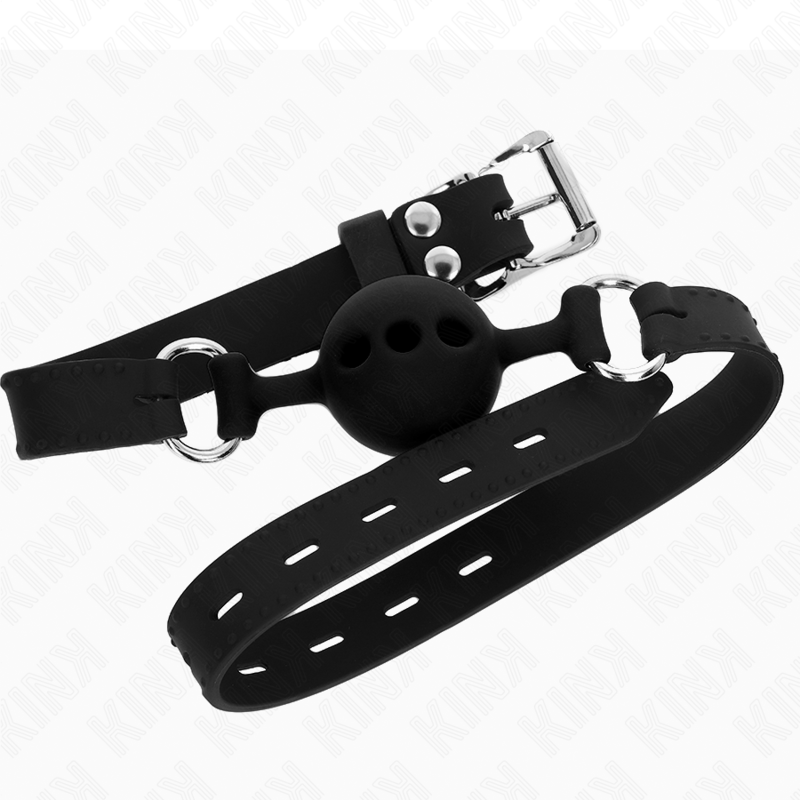 KINK - MORDAÇA COMPLETA DE SILICONA 55 x 2 CM COM BOLA DE 4 CM TAMANHO S PRETO AJUSTÁVEL 35-51 CM