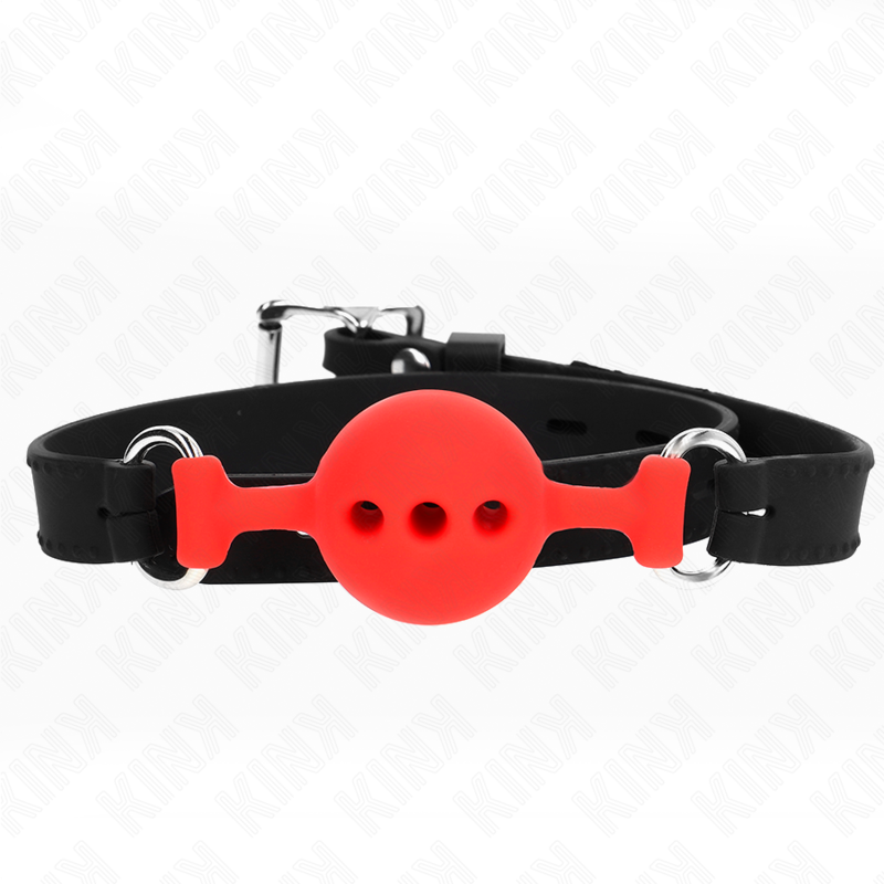 KINK - MORDAÇA COMPLETA DE SILICONA 55 x 2 CM COM BOLA DE 4 CM TAMANHO S VERMELHO AJUSTÁVEL 35-51 CM