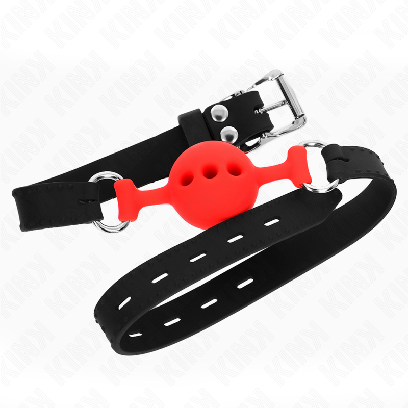 KINK - MORDAÇA COMPLETA DE SILICONA 55 x 2 CM COM BOLA DE 4 CM TAMANHO S VERMELHO AJUSTÁVEL 35-51 CM