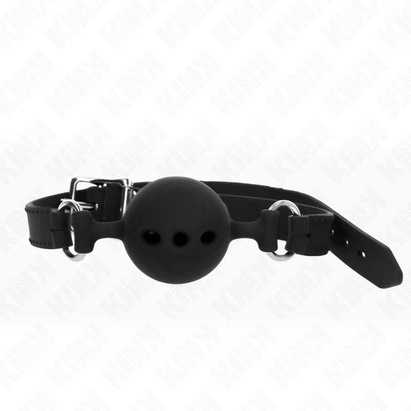 KINK - MORDAÇA COMPLETA DE SILICONA 55 x 2 CM COM BOLA DE 5 CM TAMANHO L PRETO AJUSTÁVEL 35-51 CM
