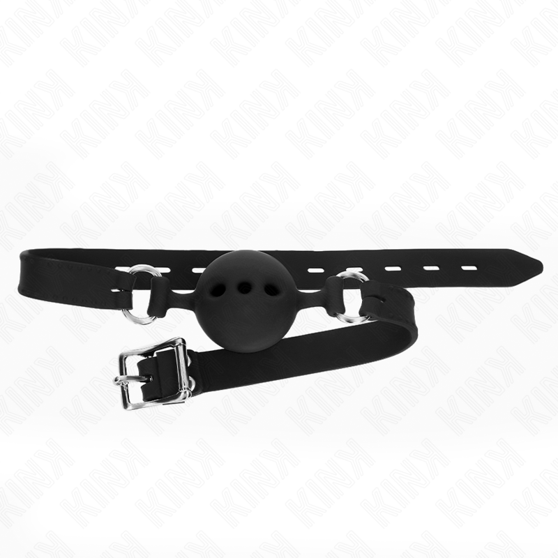 KINK - MORDAÇA COMPLETA DE SILICONA 55 x 2 CM COM BOLA DE 5 CM TAMANHO L PRETO AJUSTÁVEL 35-51 CM