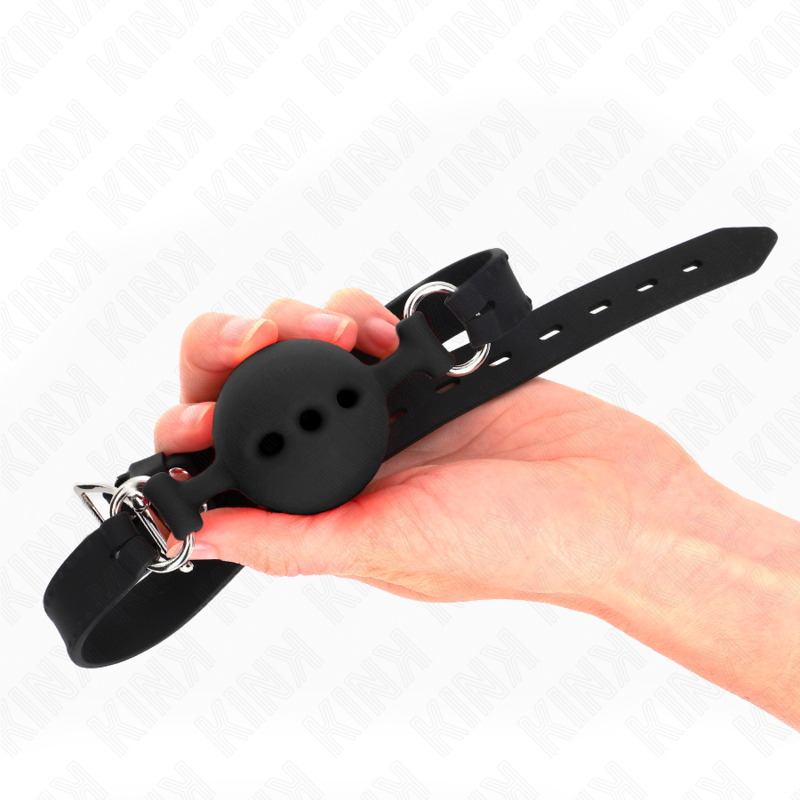 KINK - MORDAÇA COMPLETA DE SILICONA 55 x 2 CM COM BOLA DE 5 CM TAMANHO L PRETO AJUSTÁVEL 35-51 CM