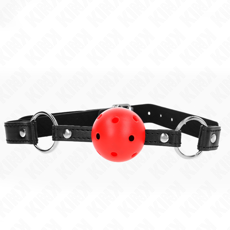 KINK - MORDAÇA DE BOLA 4.5 CM VERMELHA DURA E VAZADA MODELO 1 63.5 X 2 CM