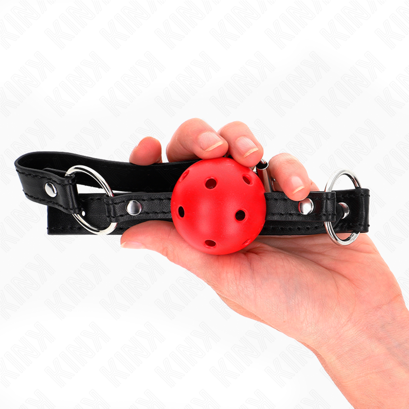 KINK - MORDAÇA DE BOLA 4.5 CM VERMELHA DURA E VAZADA MODELO 1 63.5 X 2 CM