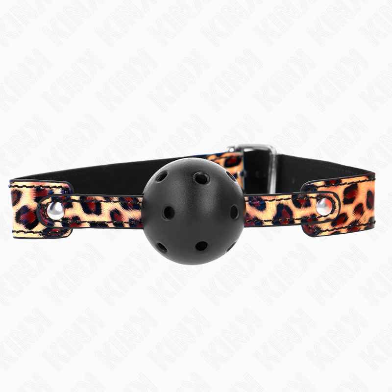 KINK - MORDAÇA DE BOLA 4.5 CM TRANSPIRÁVEL PADRÃO LEOPARDO 65 X 2.5 CM