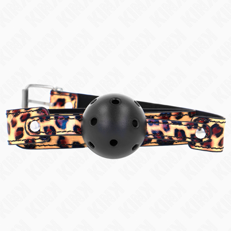 KINK - MORDAÇA DE BOLA 4.5 CM TRANSPIRÁVEL PADRÃO LEOPARDO 65 X 2.5 CM