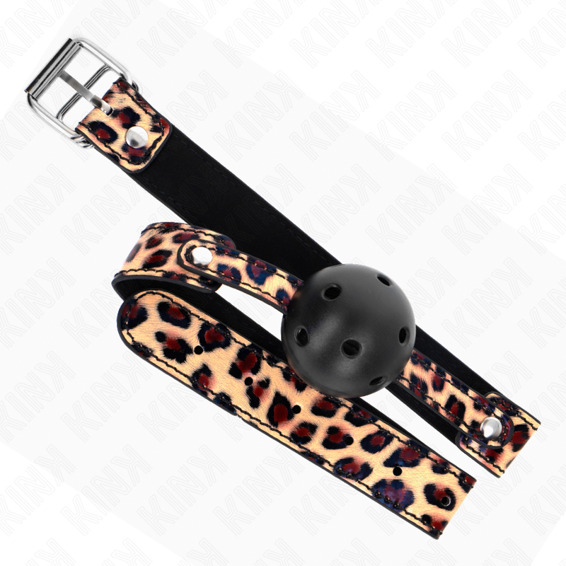 KINK - MORDAÇA DE BOLA 4.5 CM TRANSPIRÁVEL PADRÃO LEOPARDO 65 X 2.5 CM