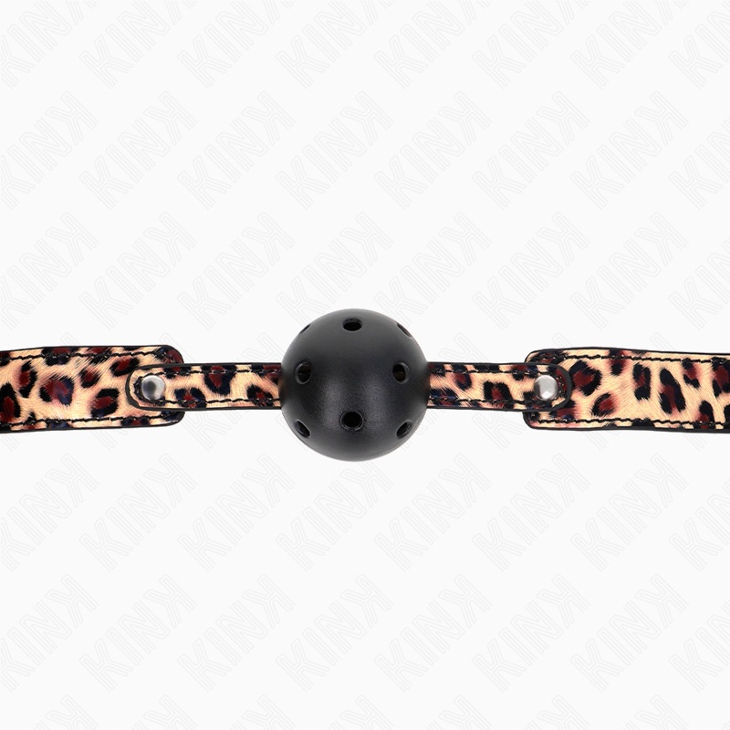 KINK - MORDAÇA DE BOLA 4.5 CM TRANSPIRÁVEL PADRÃO LEOPARDO 65 X 2.5 CM