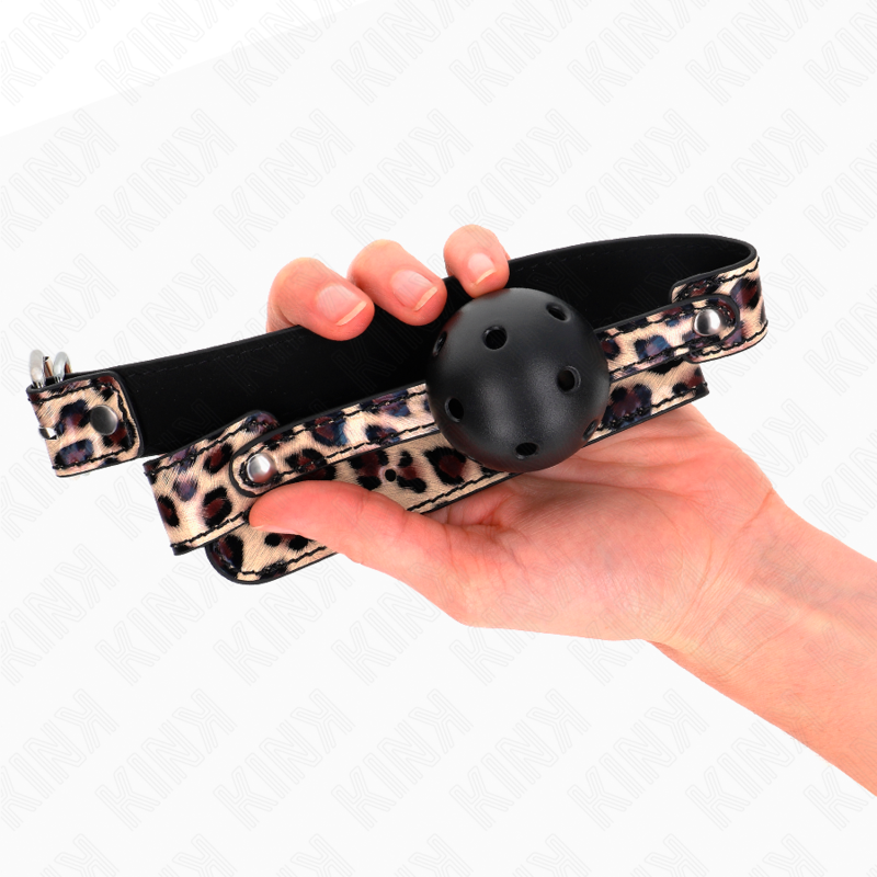 KINK - MORDAÇA DE BOLA 4.5 CM TRANSPIRÁVEL PADRÃO LEOPARDO 65 X 2.5 CM