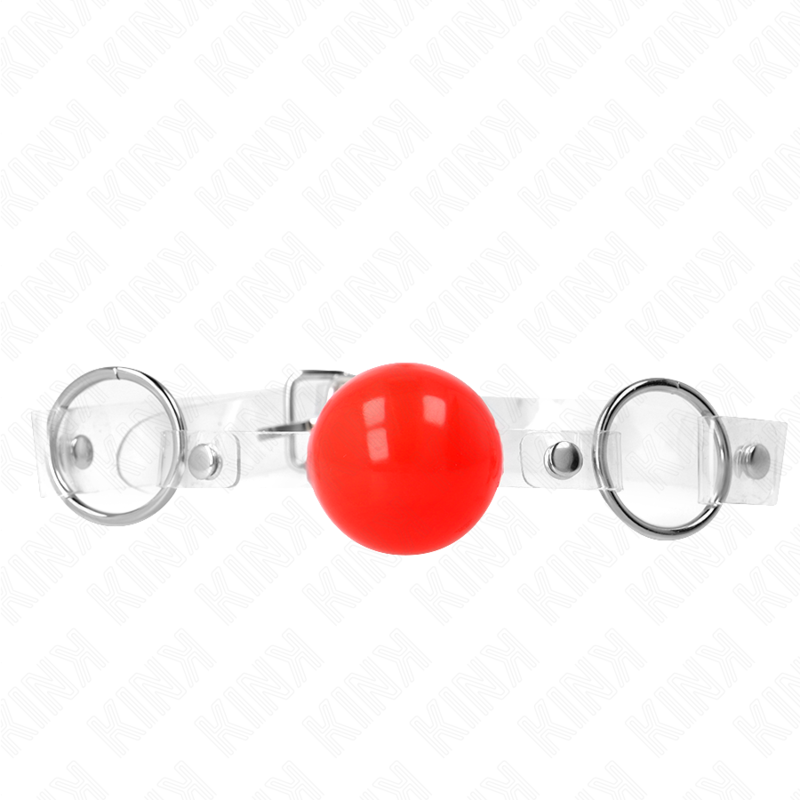 KINK - MORDAÇA COM BOLA VERMELHA EM PVC TRANSPARENTE AJUSTÁVEL