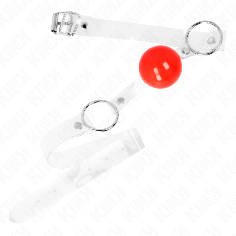 KINK - MORDAÇA COM BOLA VERMELHA EM PVC TRANSPARENTE AJUSTÁVEL