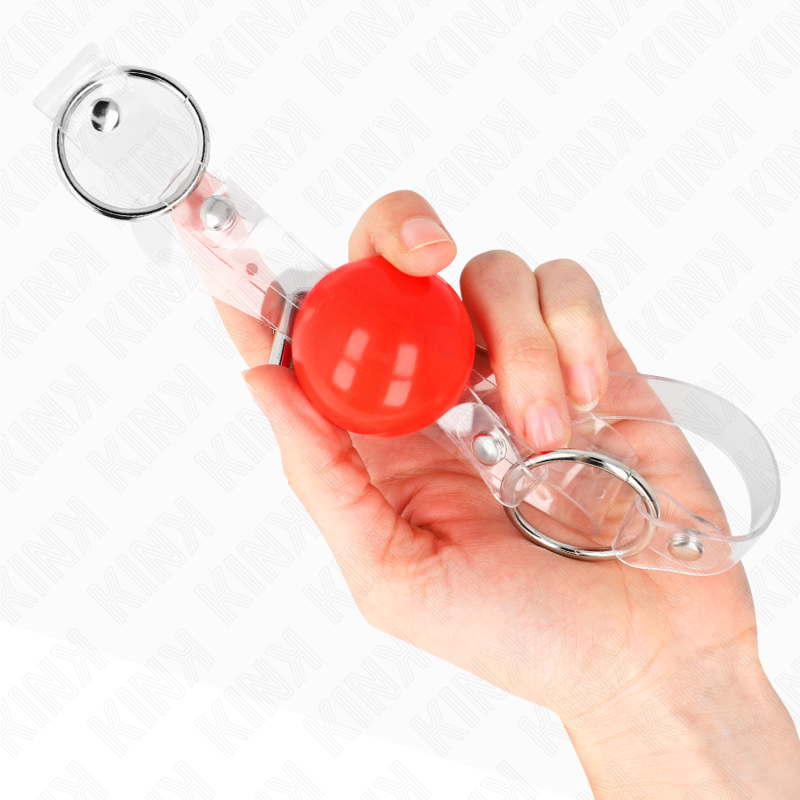 KINK - MORDAÇA COM BOLA VERMELHA EM PVC TRANSPARENTE AJUSTÁVEL
