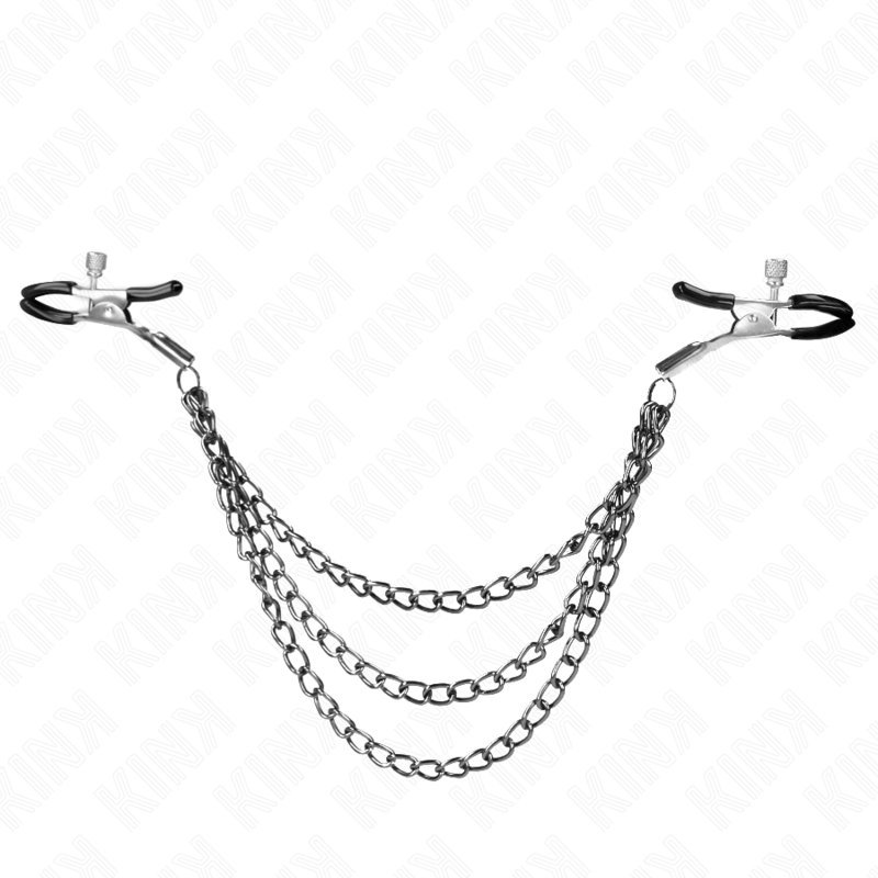 KINK - PINÇAS PARA MAMILOS COM TRIPLA CORRENTE PRETA 20/23/28 CM