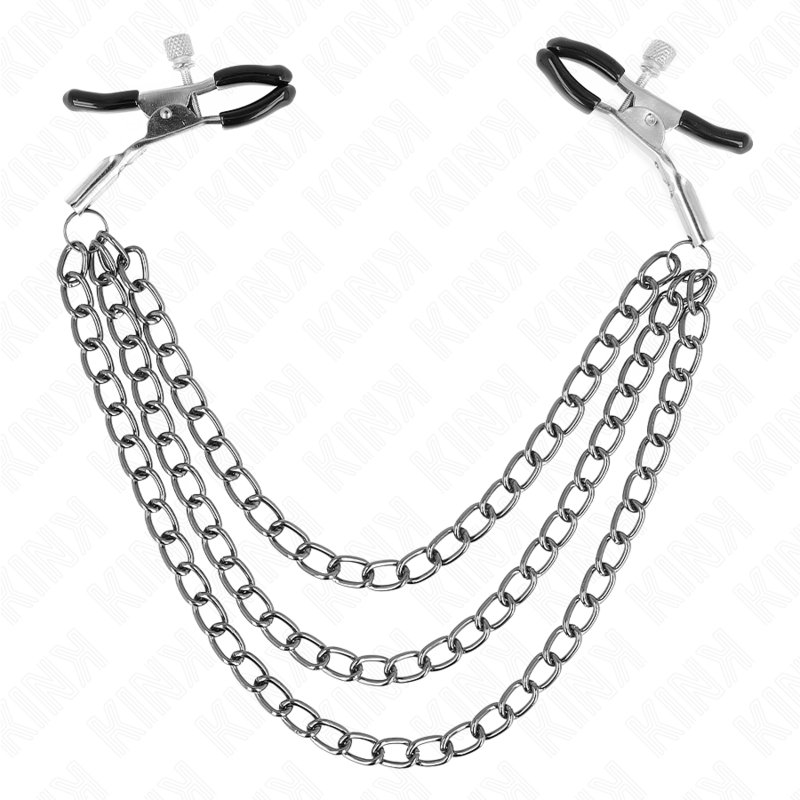 KINK - PINÇAS PARA MAMILOS COM TRIPLA CORRENTE PRETA 20/23/28 CM