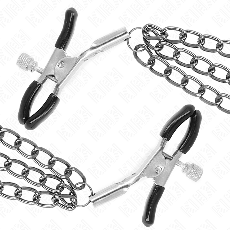 KINK - PINÇAS PARA MAMILOS COM TRIPLA CORRENTE PRETA 20/23/28 CM