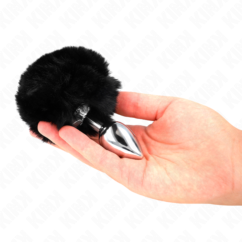 KINK - PLUG EM AÇO INOXIDÁVEL 7 X 3 CM COM CAUDA DE COELHO EM PELE SINTÉTICA 8 CM PRETA