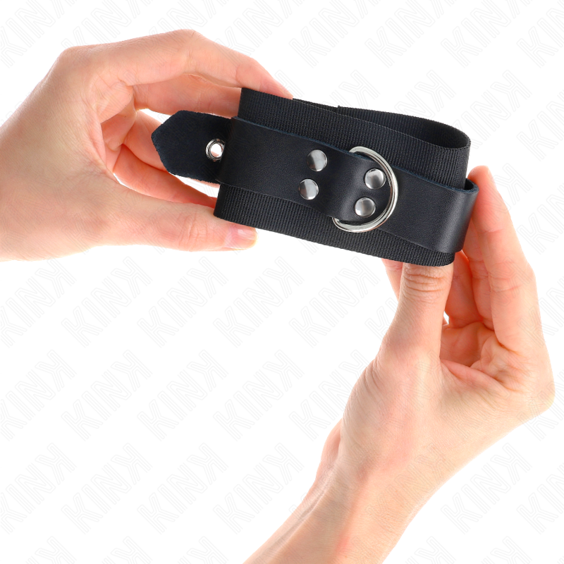 KINK - PUNKOS DE NYLON PRETO COM CINTO DE COURO PRETO AJUSTÁVEL 19-29 CM X 5,1 CM