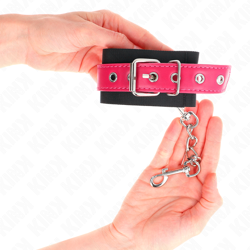 KINK - PUNKOS DE NYLON PRETO COM CINTO DE COURO RASPBERRY ROSE AJUSTÁVEL 19-29 CM X 5,1 CM
