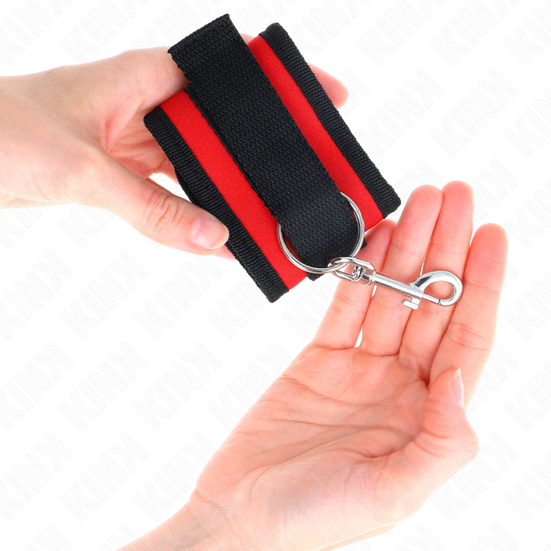 KINK - RETENÇÕES DE PULSO NYLON BIND HOOK&amp;LOOP VERMELHO-PRETO MODELO 2 AJUSTÁVEL 18-35 CM X 6 CM