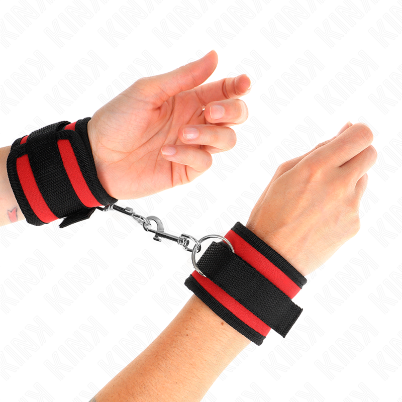 KINK - RETENÇÕES DE PULSO NYLON BIND HOOK&amp;LOOP VERMELHO-PRETO MODELO 2 AJUSTÁVEL 18-35 CM X 6 CM