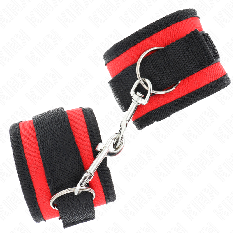 KINK - RETENÇÕES DE PULSO NYLON BIND HOOK&amp;LOOP VERMELHO-PRETO MODELO 2 AJUSTÁVEL 18-35 CM X 6 CM