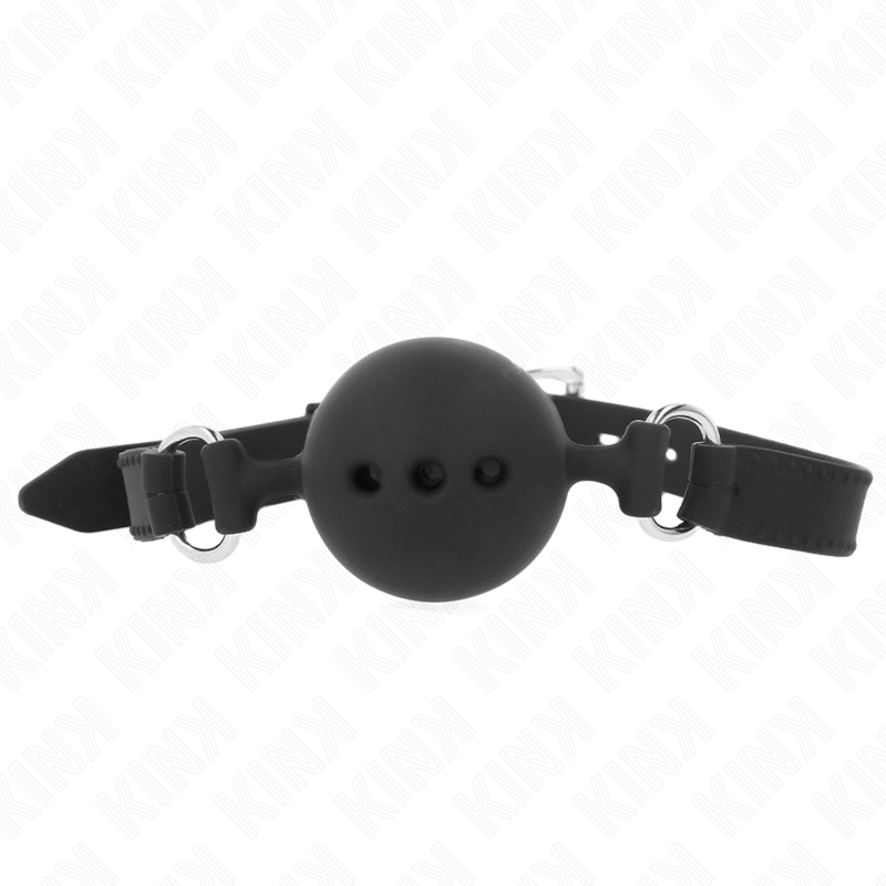 KINK - MORDAÇA COMPLETA DE SILICONA 55 x 2 CM COM BOLA DE 4,5 CM TAMANHO M PRETO AJUSTÁVEL 35-51 CM