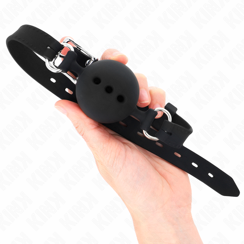 KINK - MORDAÇA COMPLETA DE SILICONA 55 x 2 CM COM BOLA DE 4,5 CM TAMANHO M PRETO AJUSTÁVEL 35-51 CM
