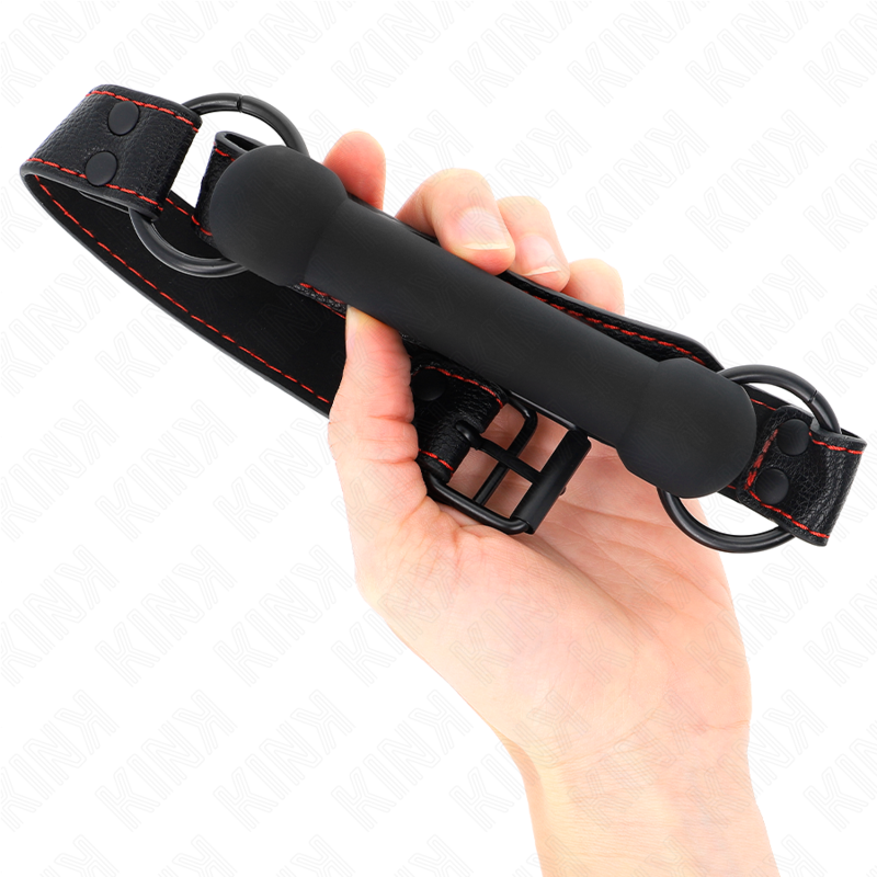 KINK - MORDAÇA FORMA DE OSSO COM CORREIA EM POLIPELE PRETA AJUSTÁVEL 41-57 CM