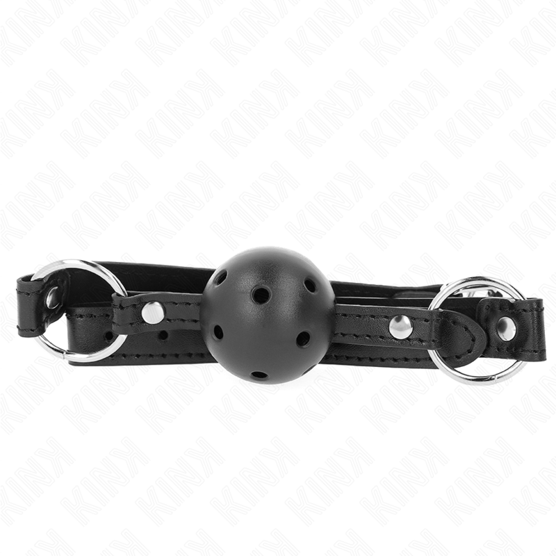 KINK - MORDAÇA DE BOLA 4.5 CM PRETA DURA E VAZADA MODELO 1 63.5 X 2 CM