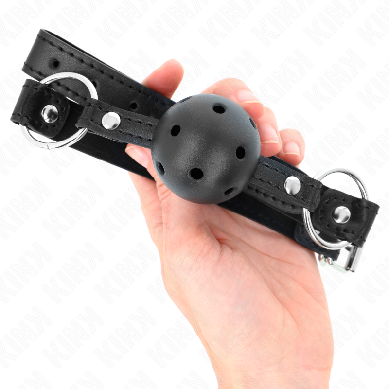 KINK - MORDAÇA DE BOLA 4.5 CM PRETA DURA E VAZADA MODELO 1 63.5 X 2 CM