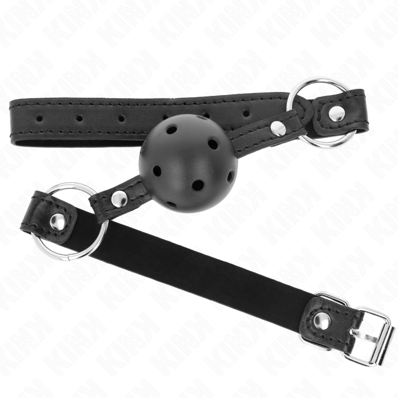 KINK - MORDAÇA DE BOLA 4.5 CM PRETA DURA E VAZADA MODELO 1 63.5 X 2 CM
